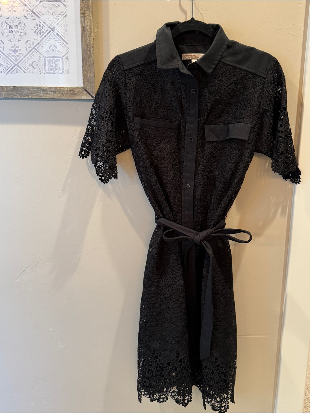 Banana Republic Black Lace Shirt Dress with Tie Waist